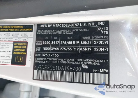 2013 Mercedes-Benz Gl 450 4Matic z USA, uszkodzony, nr VIN 4JGDF7CE1DA198700